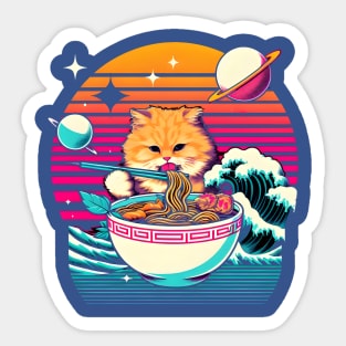 ORANGE CAT EATING SUSHI OUTERSPACE RETRO WAVE JAPANESE Sticker